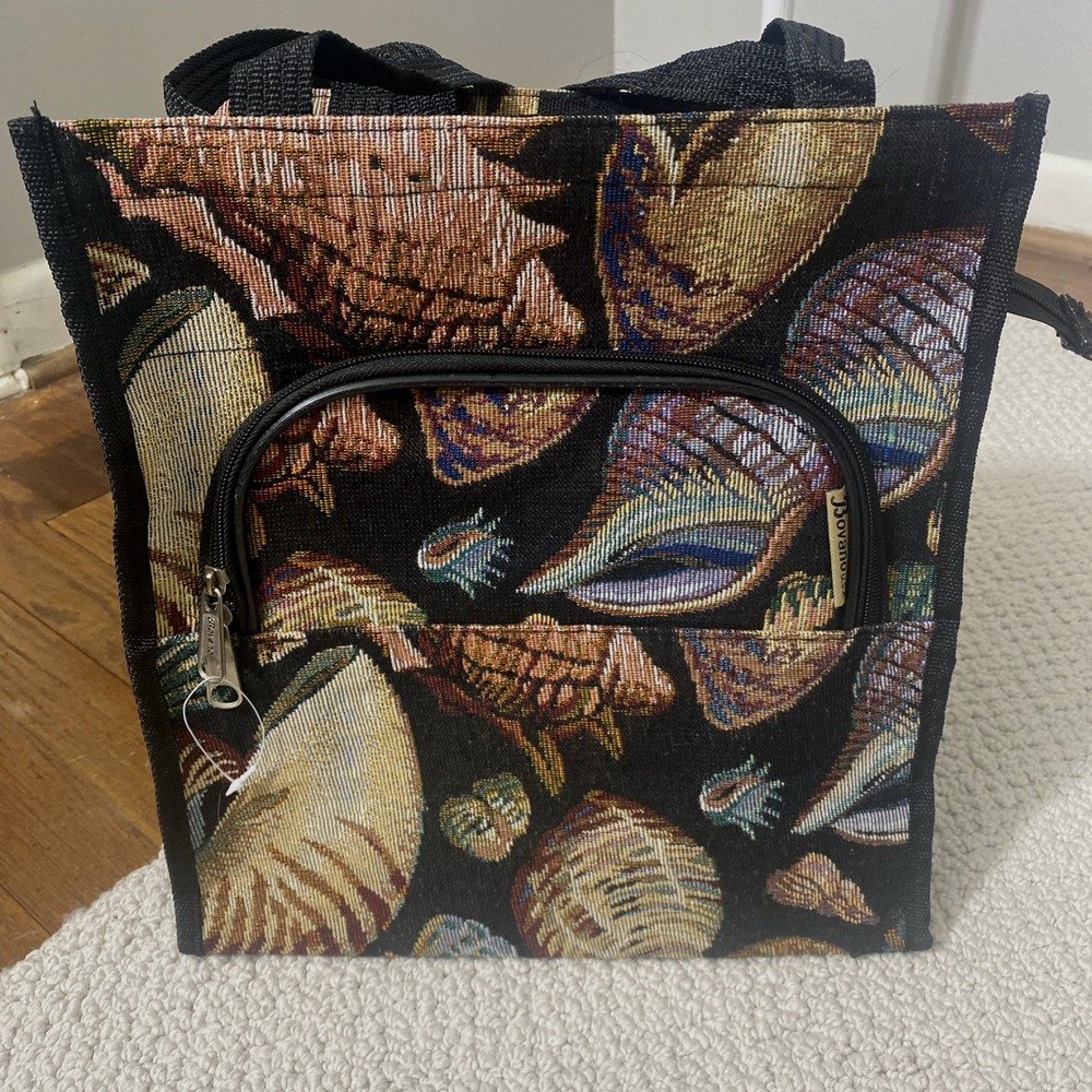 VTG Bovano USA Lightweight Seashell Tapestry Tote Lunch Bag Zip Cottagecore